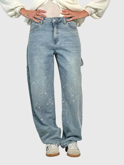 Lavisa - Elegant Diamond Embellished Loose Fit Pants for Women