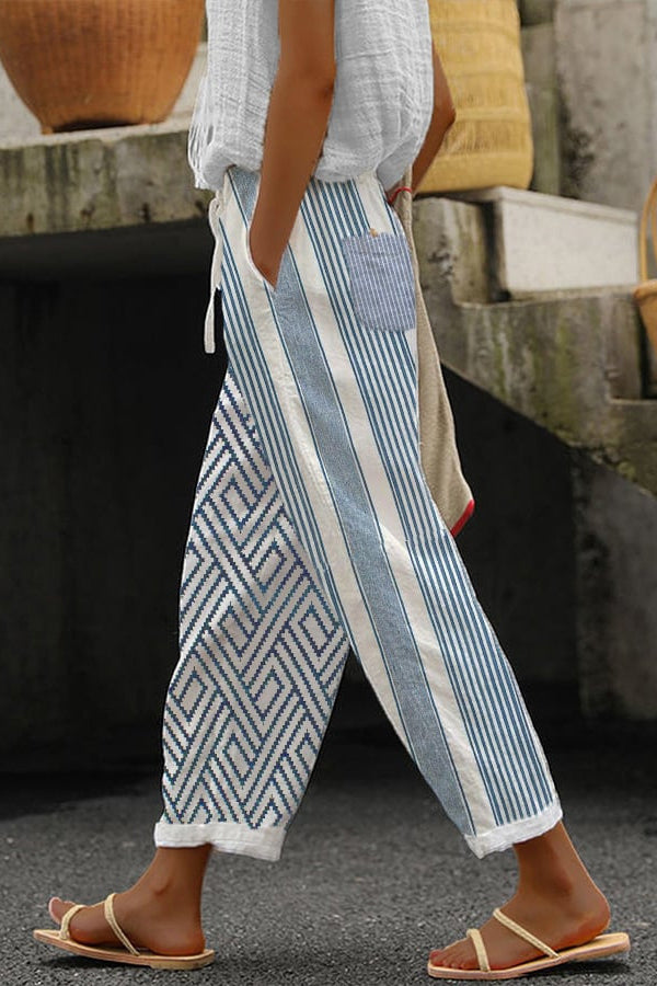 Lavisa - Womens Printed Wide Leg Cropped Pants with Pockets