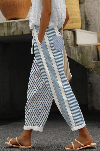 Lavisa - Womens Printed Wide Leg Cropped Pants with Pockets