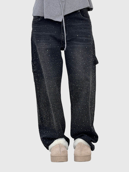 Lavisa - Elegant Diamond Embellished Loose Fit Pants for Women