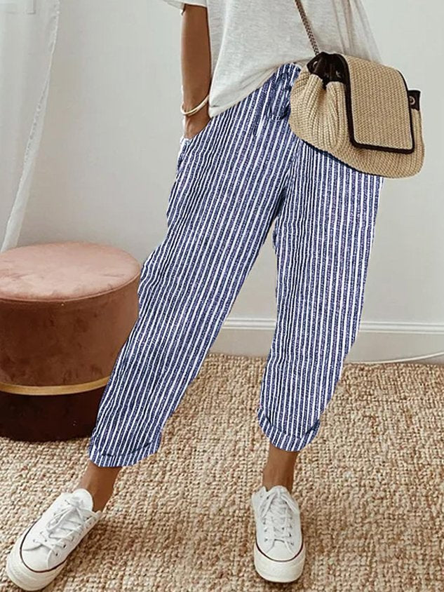 Lavisa - Women's High-Waisted Relaxed Fit Pants with Pockets