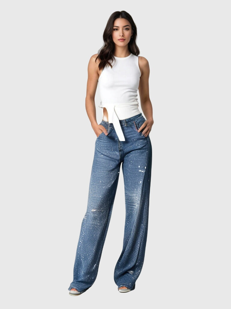 Lavisa - Elegant Diamond Embellished Loose Fit Pants for Women