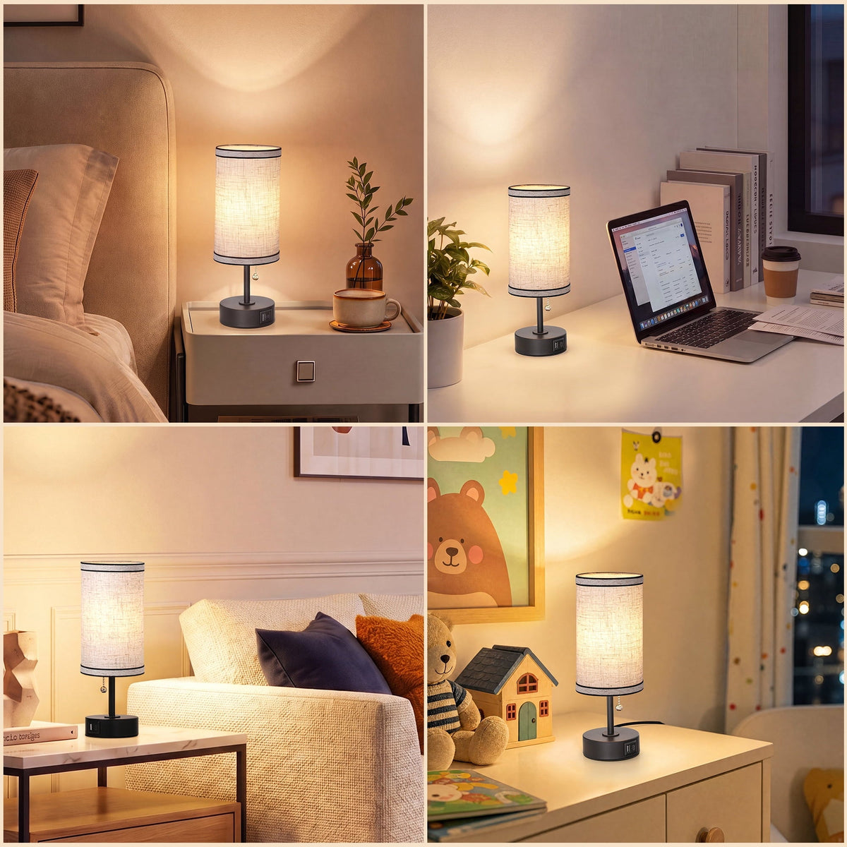 Lavisa - Small Bedside Table Lamps with USB Charging Ports