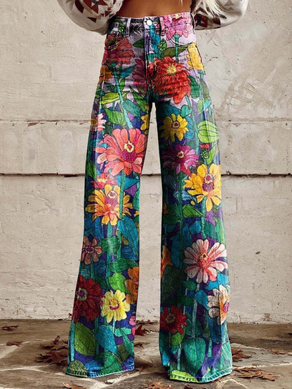 Lavisa - Vintage Floral Wide-Leg Pants