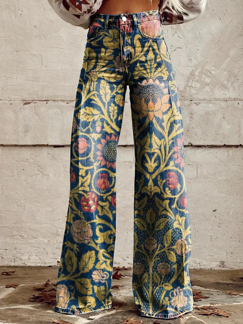 Lavisa - Vintage Floral Wide-Leg Pants