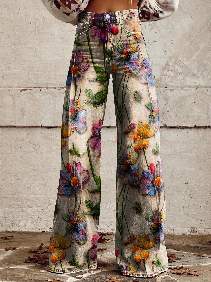 Lavisa - Vintage Floral Wide-Leg Pants