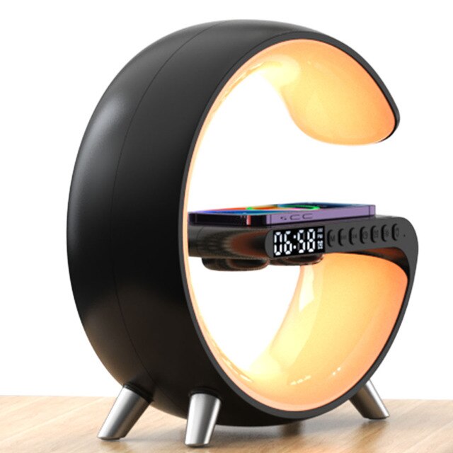 Lavisa smart RGB ambient sound machine and wireless charger lamp on a nightstand (View 5)