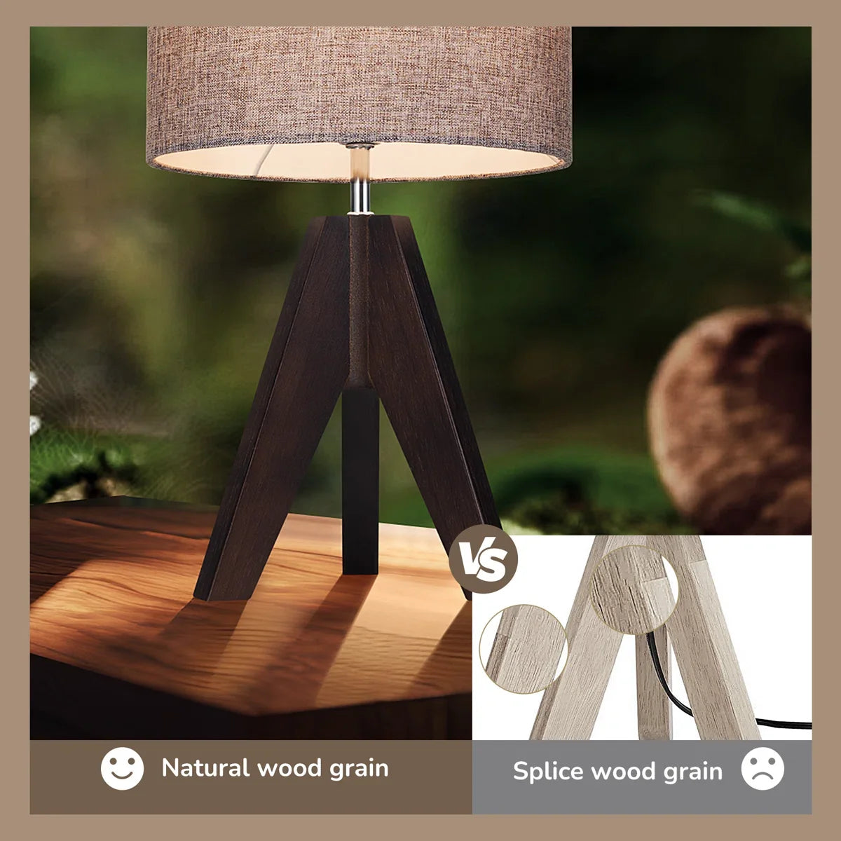 Lavisa - Modern Wooden Tripod Table Lamps with Linen Shade