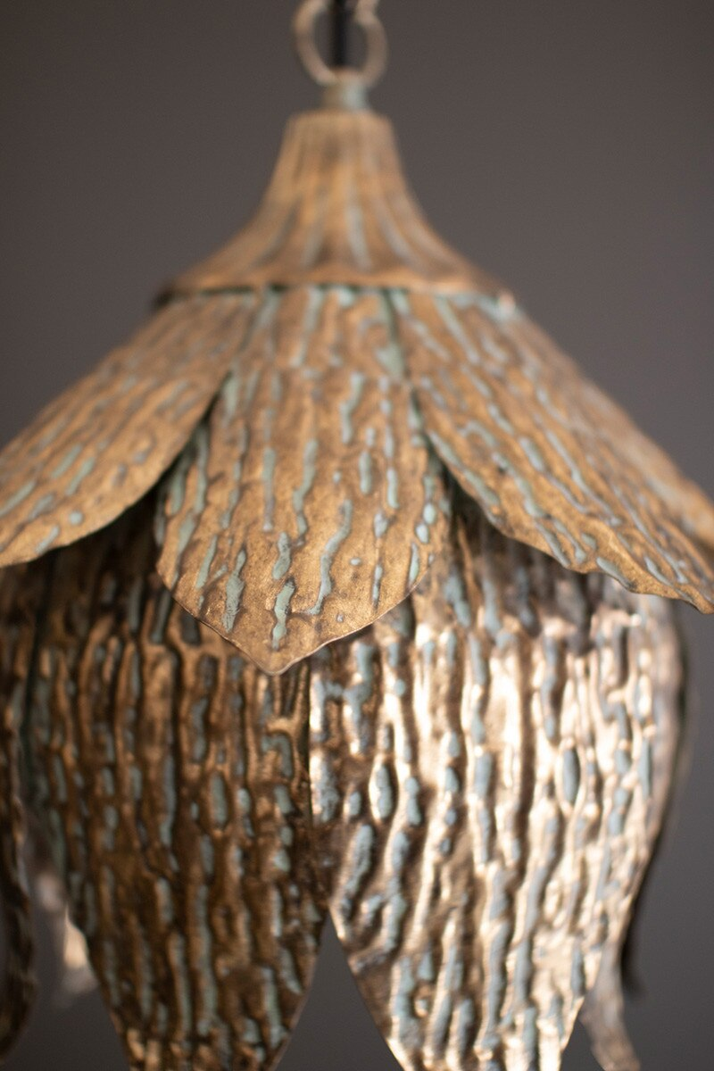 Lavisa antique brass tulip pendant light hanging elegantly over a modern kitchen counter (View 2)