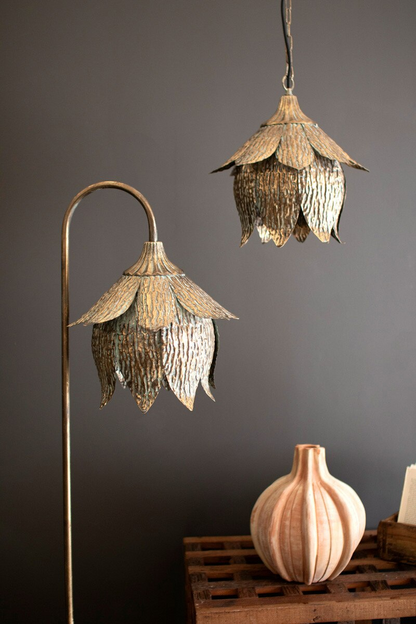 Lavisa antique brass tulip pendant light hanging elegantly over a modern kitchen counter (View 3)