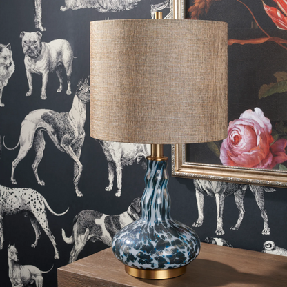 Lavisa blue art glass table lamp with polished gold hardware accents (View 5)