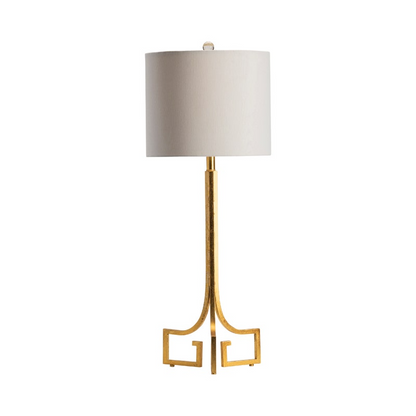 Lavisa gold leaf metal table lamp with white linen drum shade (View 3)