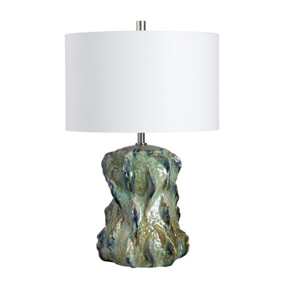 Lavisa ceramic table lamp with sculpted base and white linen shade