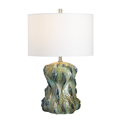 Lavisa ceramic table lamp with sculpted base and white linen shade (View 2)