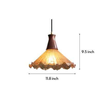 Lavisa - Cracked Glass Pendant Light Brass and Walnut Ceiling Fixture