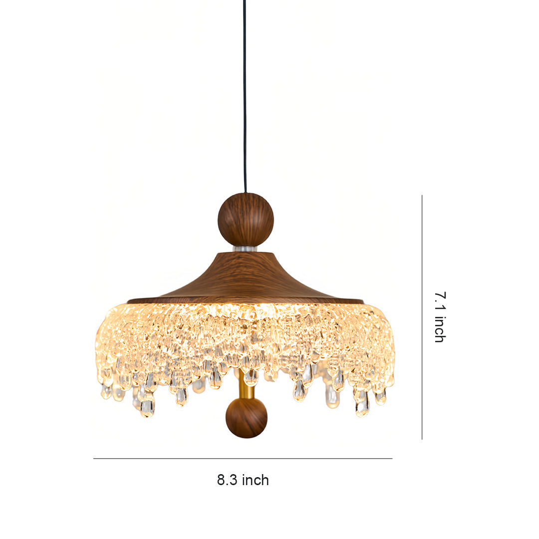 Lavisa - Vintage Walnut Teardrop Pendant Light with Acrylic Drops