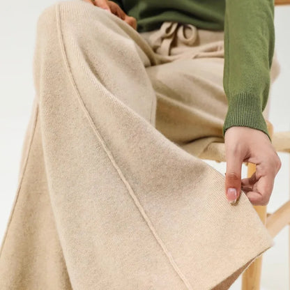 Lavisa - Drawstring High Waist Merino Wool Relaxed Trousers
