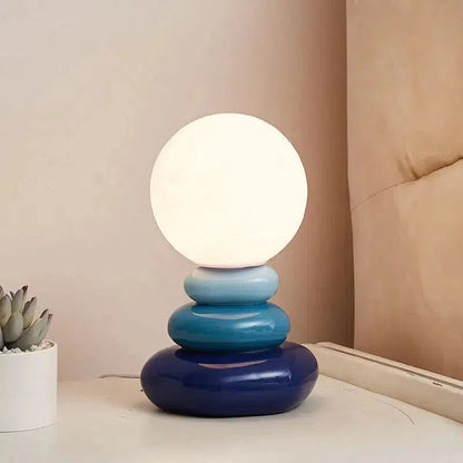 Lavisa ceramic table lamp with 3D printed lunar shade and touch control - Blue