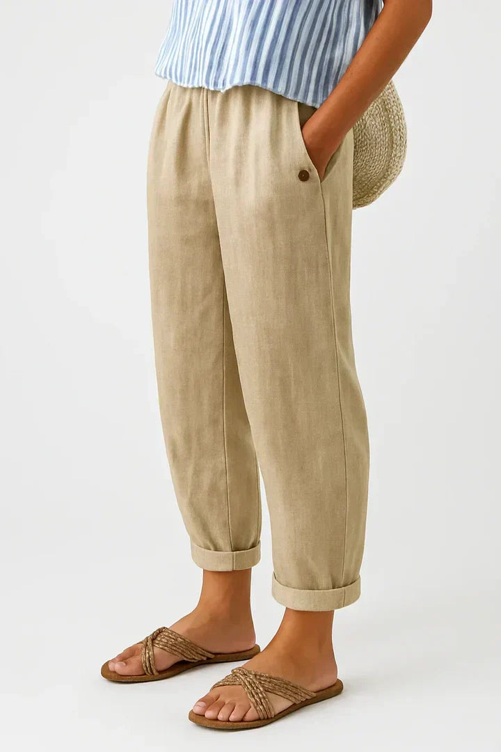 Lavisa - Women's High-Waisted Relaxed Trousers with Pockets