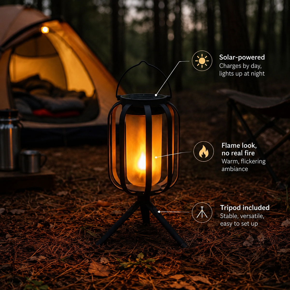 Lavisa - Solar Flameless LED Lantern with 3D Dancing Flame