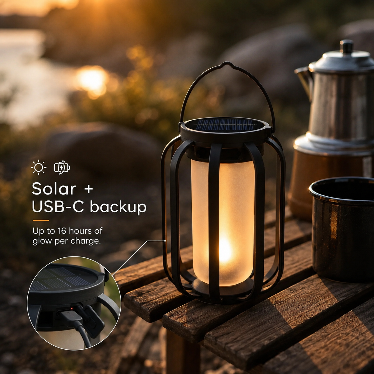 Lavisa - Solar Flameless LED Lantern with 3D Dancing Flame