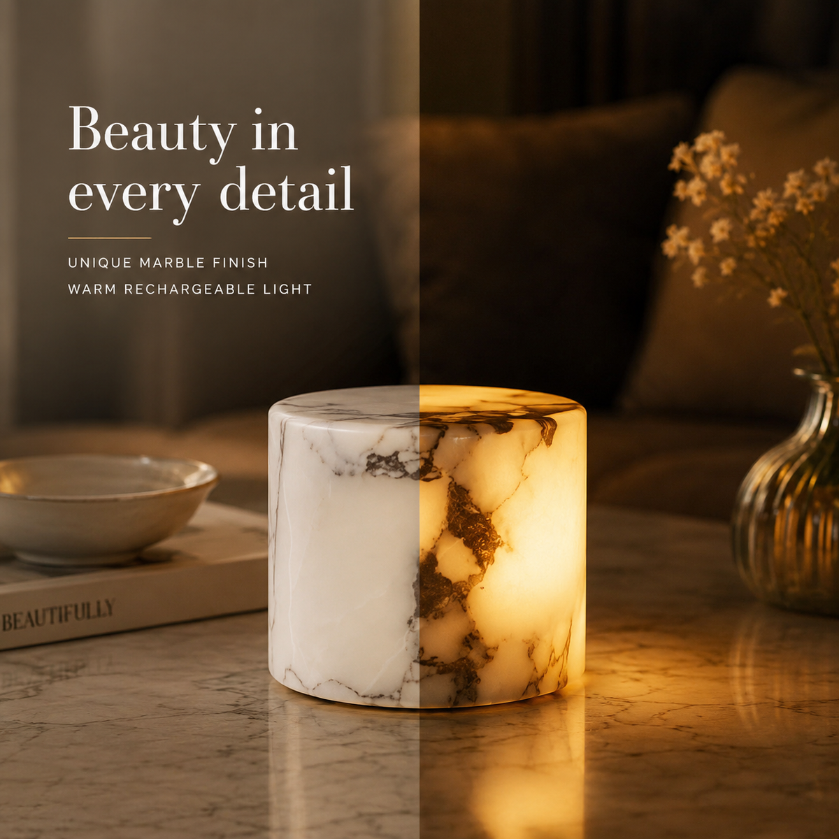 Lavisa - Cordless Real Marble Touch Table Lamp