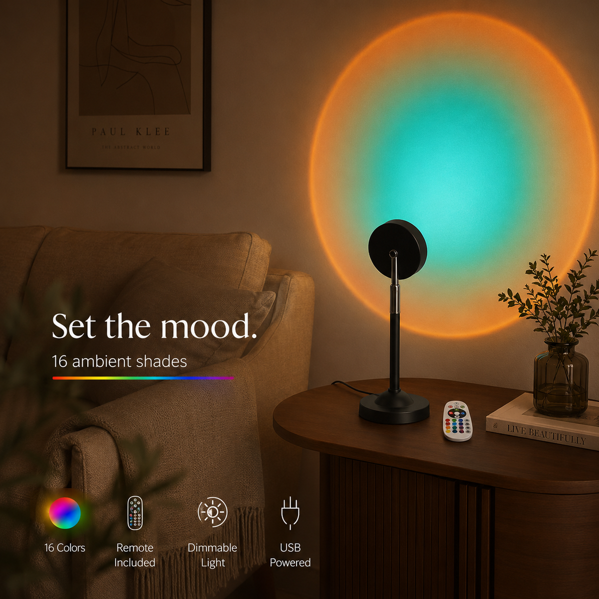 Lavisa - Sunset Projector Lamp 16 Colors Remote Control LED Light