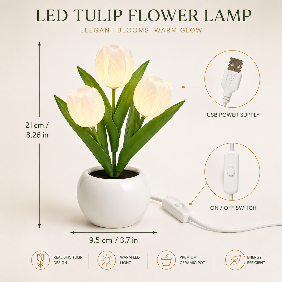 Lavisa - Realistic LED Tulip Flower Table Lamp