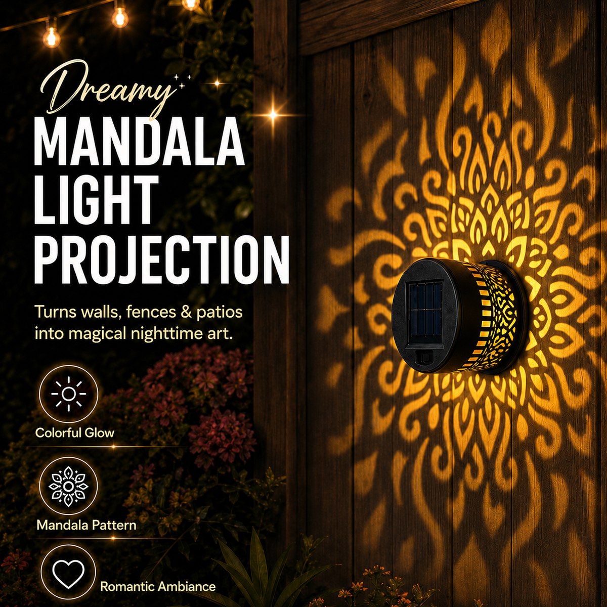 Lavisa - Solar Mandala Wall Light Outdoor Decorative Projector Lamp