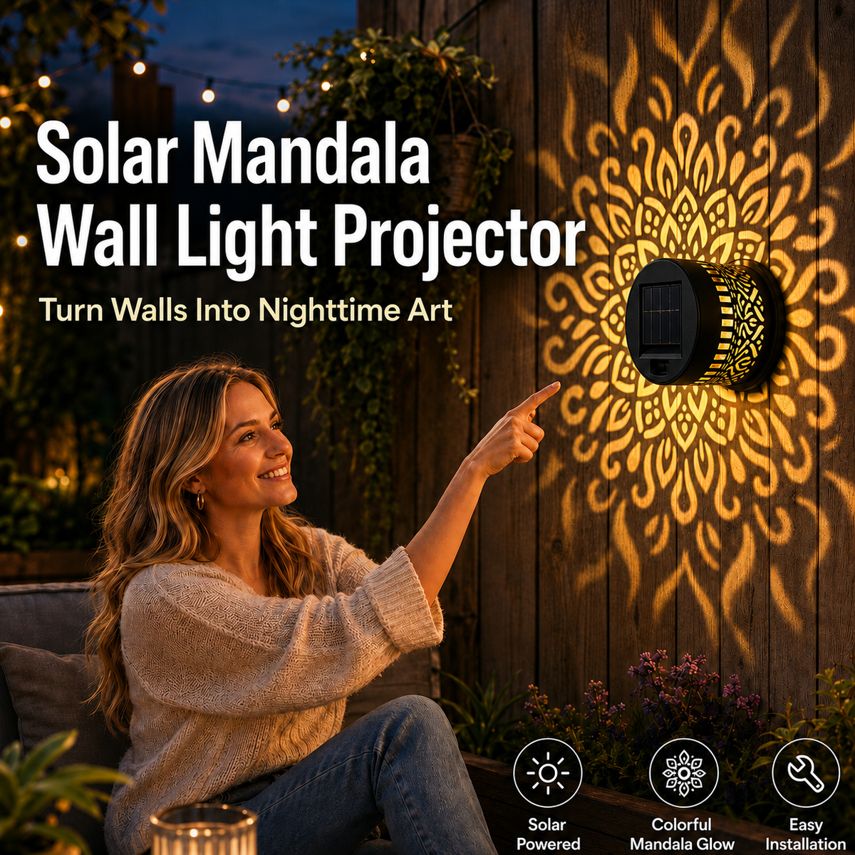 Lavisa - Solar Mandala Wall Light Outdoor Decorative Projector Lamp