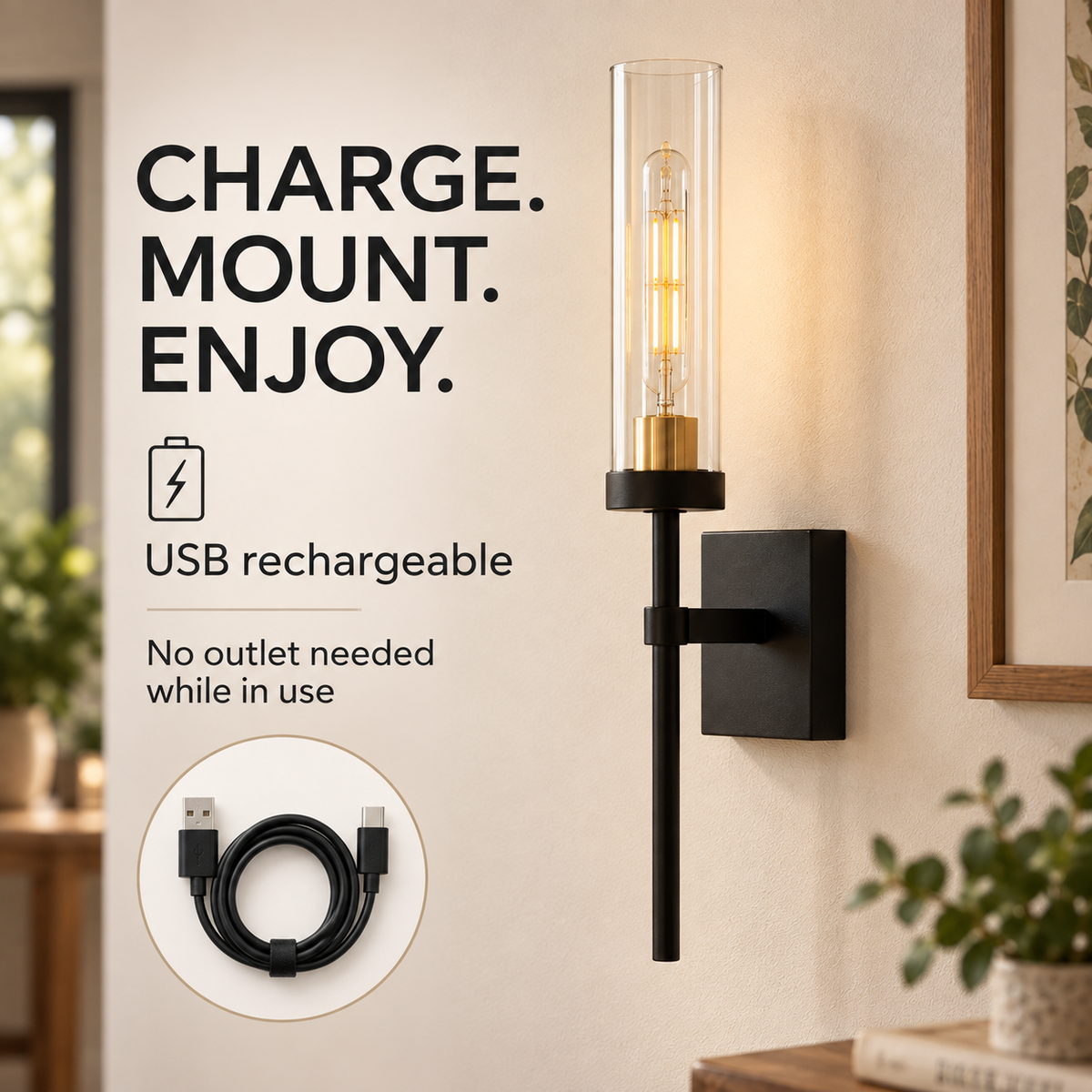 Lavisa - Cordless Wall Sconce Battery Operated Glass Candle Lamp