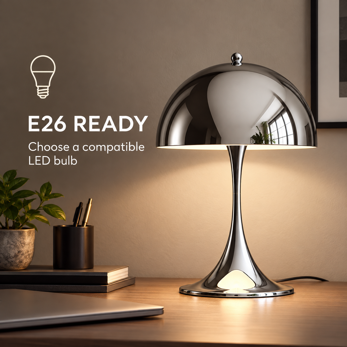 Lavisa - Polished Chrome Mushroom Table Lamp