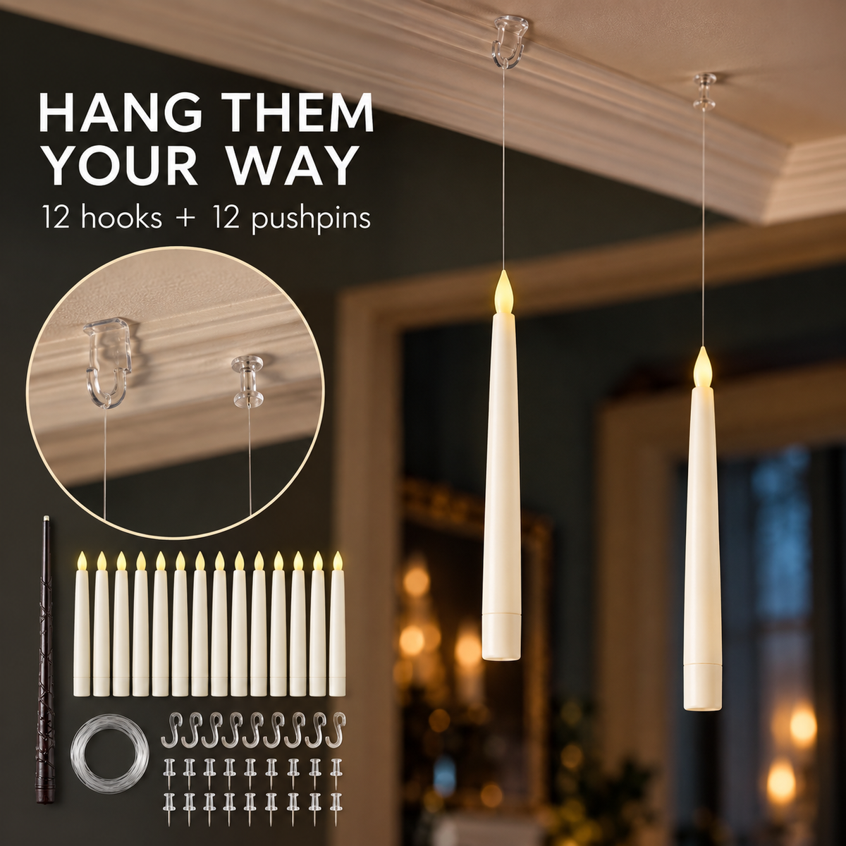 Lavisa - Floating Flameless LED Candles with Wand Remote