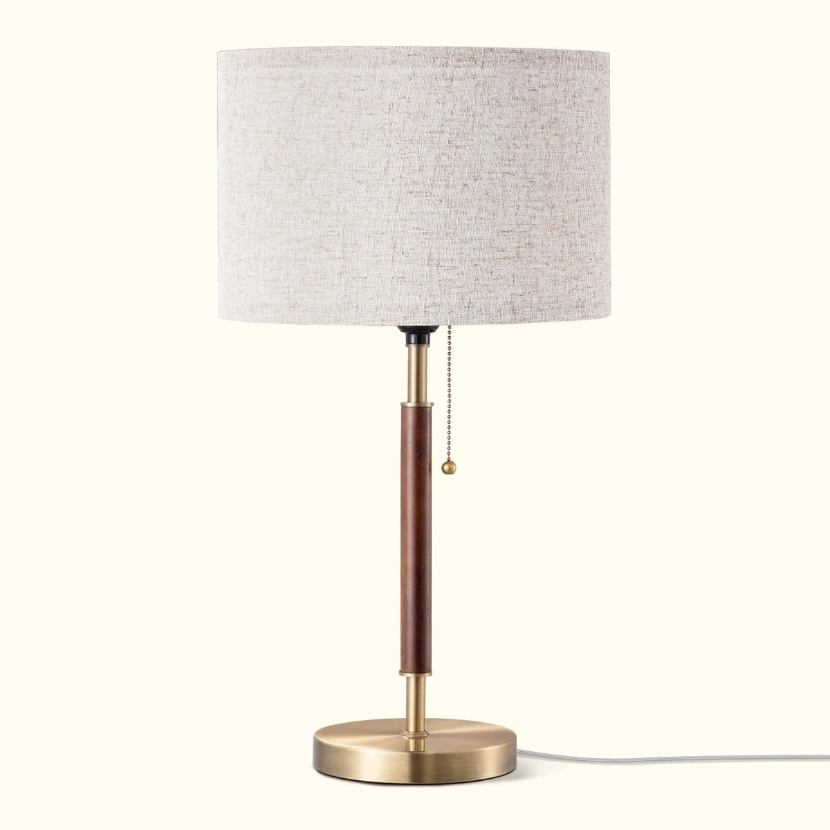 Lavisa - Satin Nickel and Wood Table Lamp with Beige Linen Shade