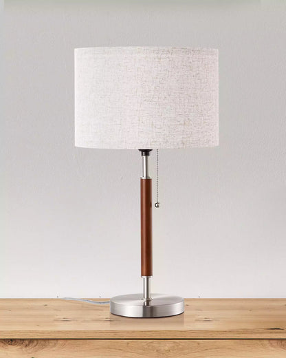 Lavisa - Satin Nickel and Wood Table Lamp with Beige Linen Shade