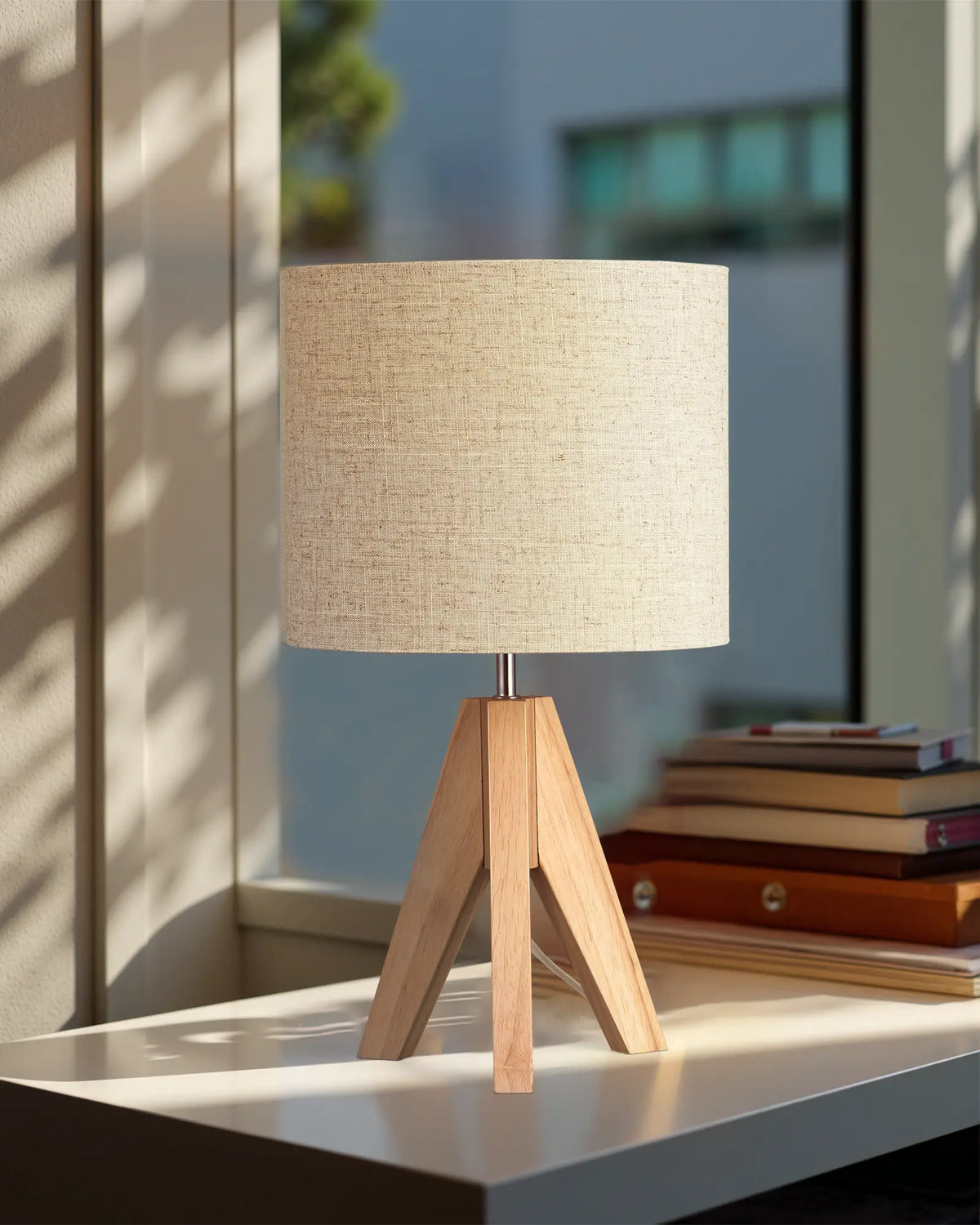 Lavisa - Modern Wooden Tripod Table Lamp with Linen Shade