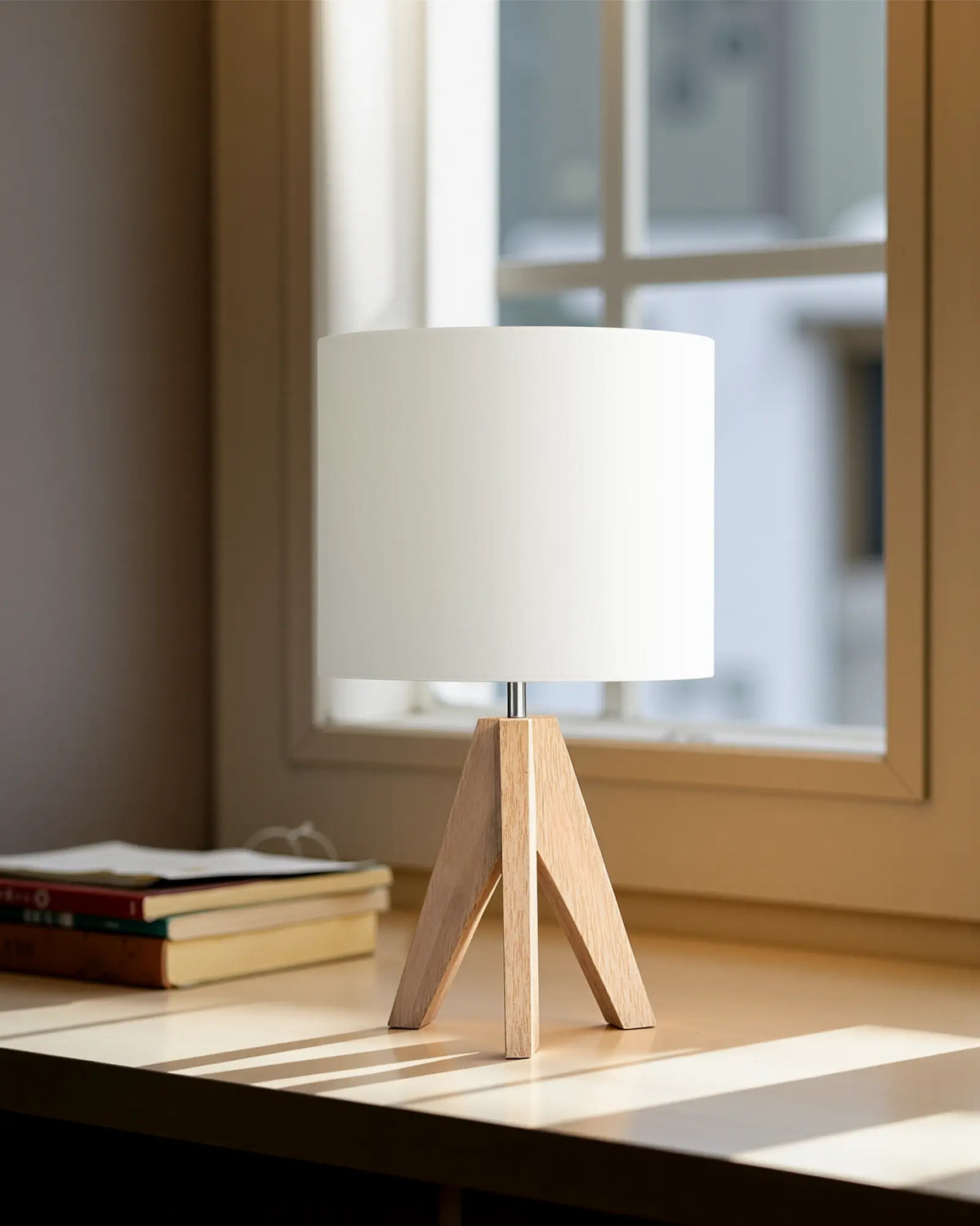 Lavisa - Modern Wooden Tripod Table Lamp with Linen Shade