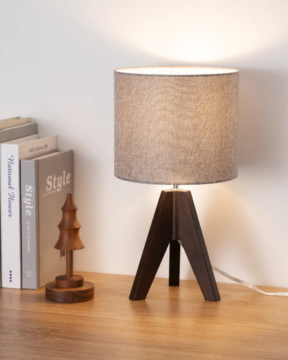 Lavisa - Modern Wooden Tripod Table Lamp with Linen Shade