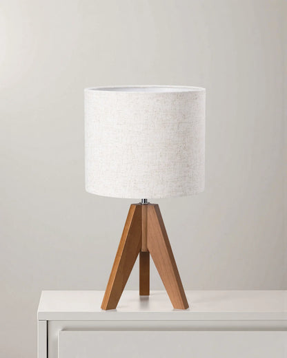 Lavisa - Modern Wooden Tripod Table Lamp with Linen Shade