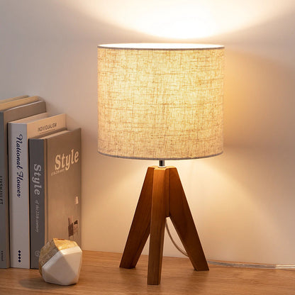 Lavisa - Modern Wooden Tripod Table Lamp with Linen Shade