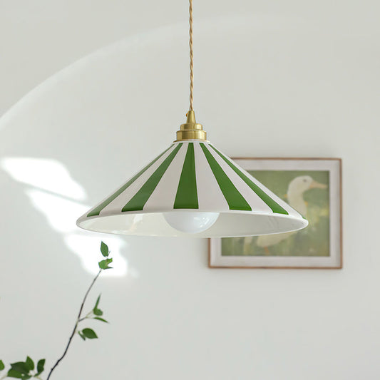 Lavisa Coil Pendant Lamp with Cone-Shaped Glass Shade and Vibrant Stripes