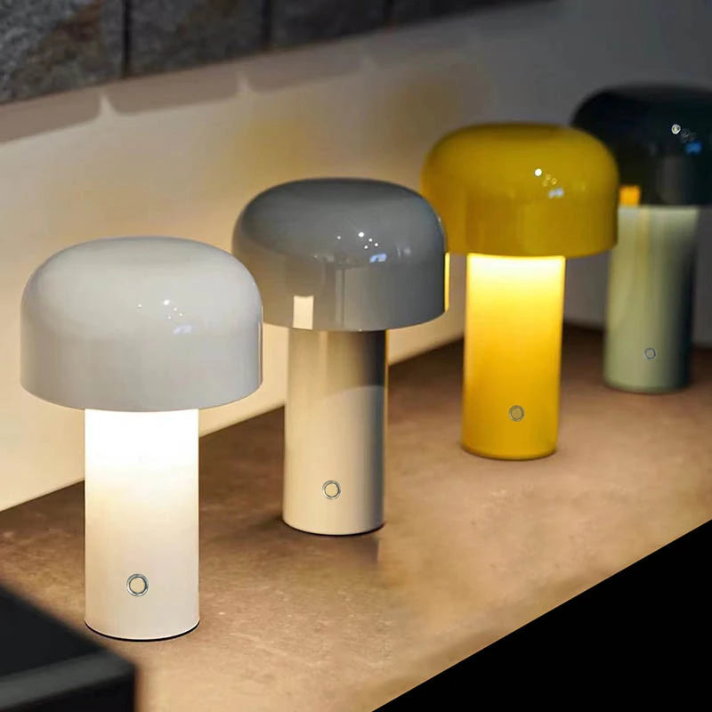 Lavisa cordless mushroom LED table lamp in sleek modern finish - Blue