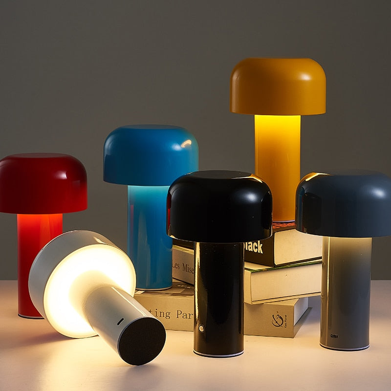 Lavisa cordless mushroom LED table lamp in sleek modern finish - Gray