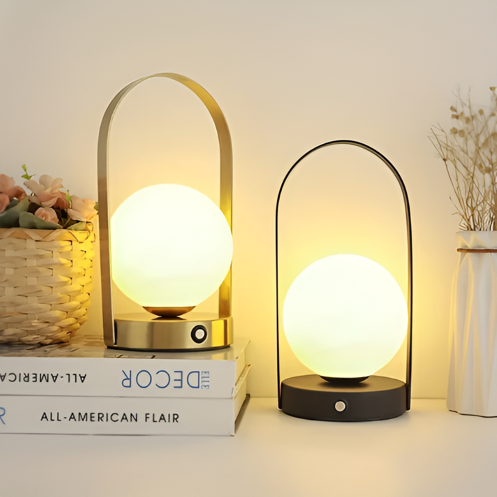 Lavisa cordless table lamp with touch control sitting elegantly on a stylish side table - Copper