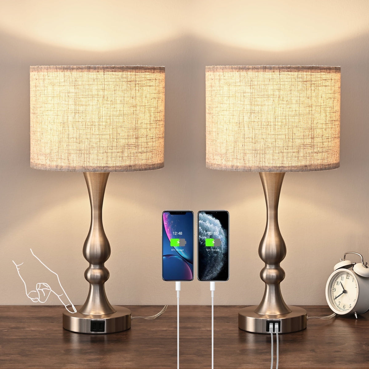 Lavisa - Touch-Control Modern Table Lamps Set of Two with USB Ports