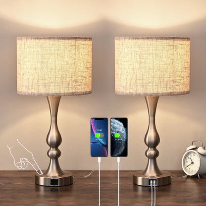 Lavisa - Touch-Control Modern Table Lamps Set of Two with USB Ports