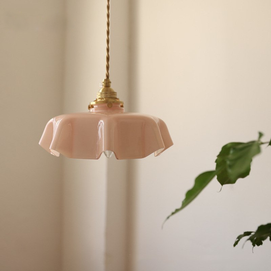 Lavisa floral retro glass pendant light in pastel colors with brass fittings