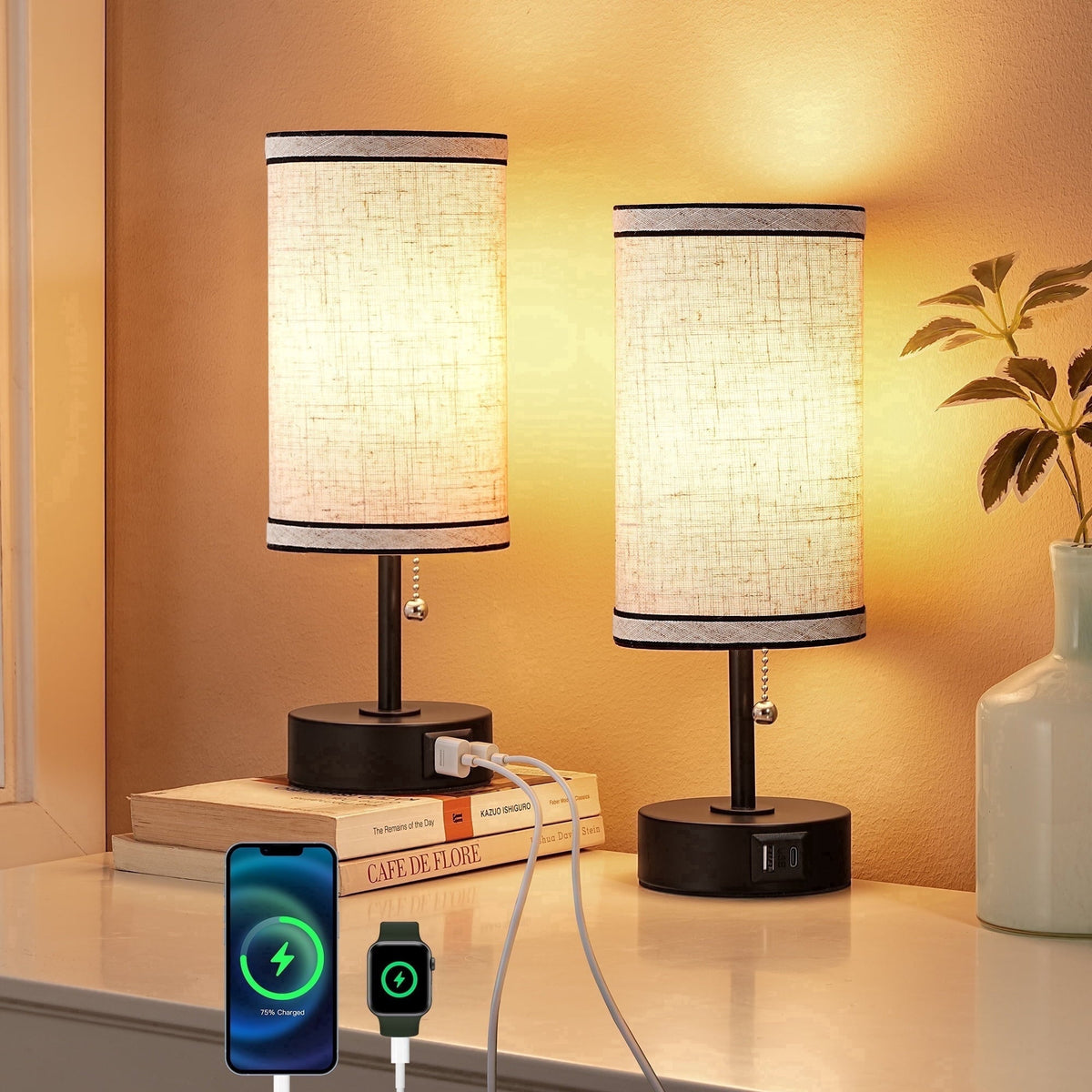 Lavisa - Small Bedside Table Lamps with USB Charging Ports