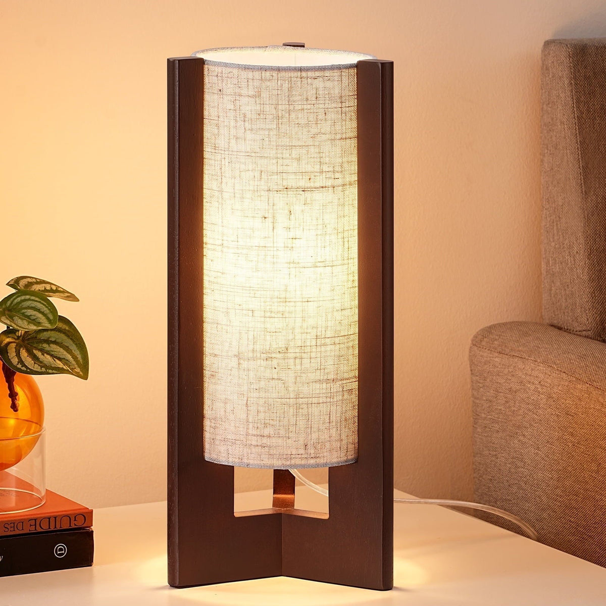 Lavisa - Solid Wood Table Lamp with Linen Shade for Bedroom and Living Room
