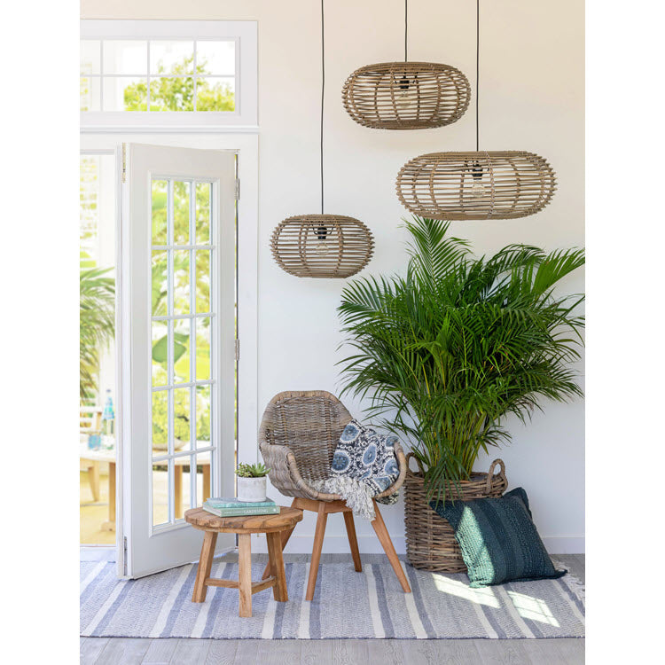 Lavisa Natural Rattan Pendant Light with woven organic texture. - Large